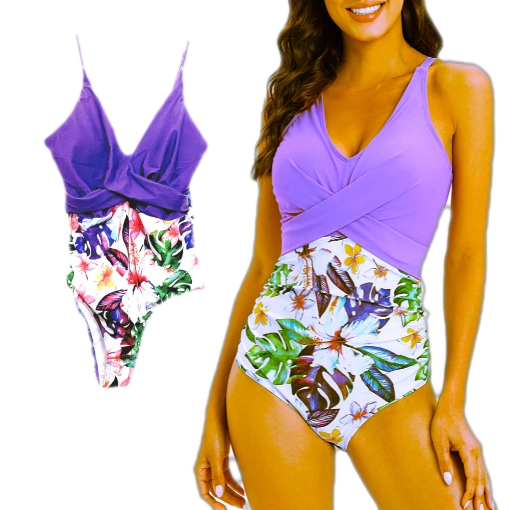 Womens Retro Tummy Control Swimwear High Waist.One Piece Bathing Suit Sz M